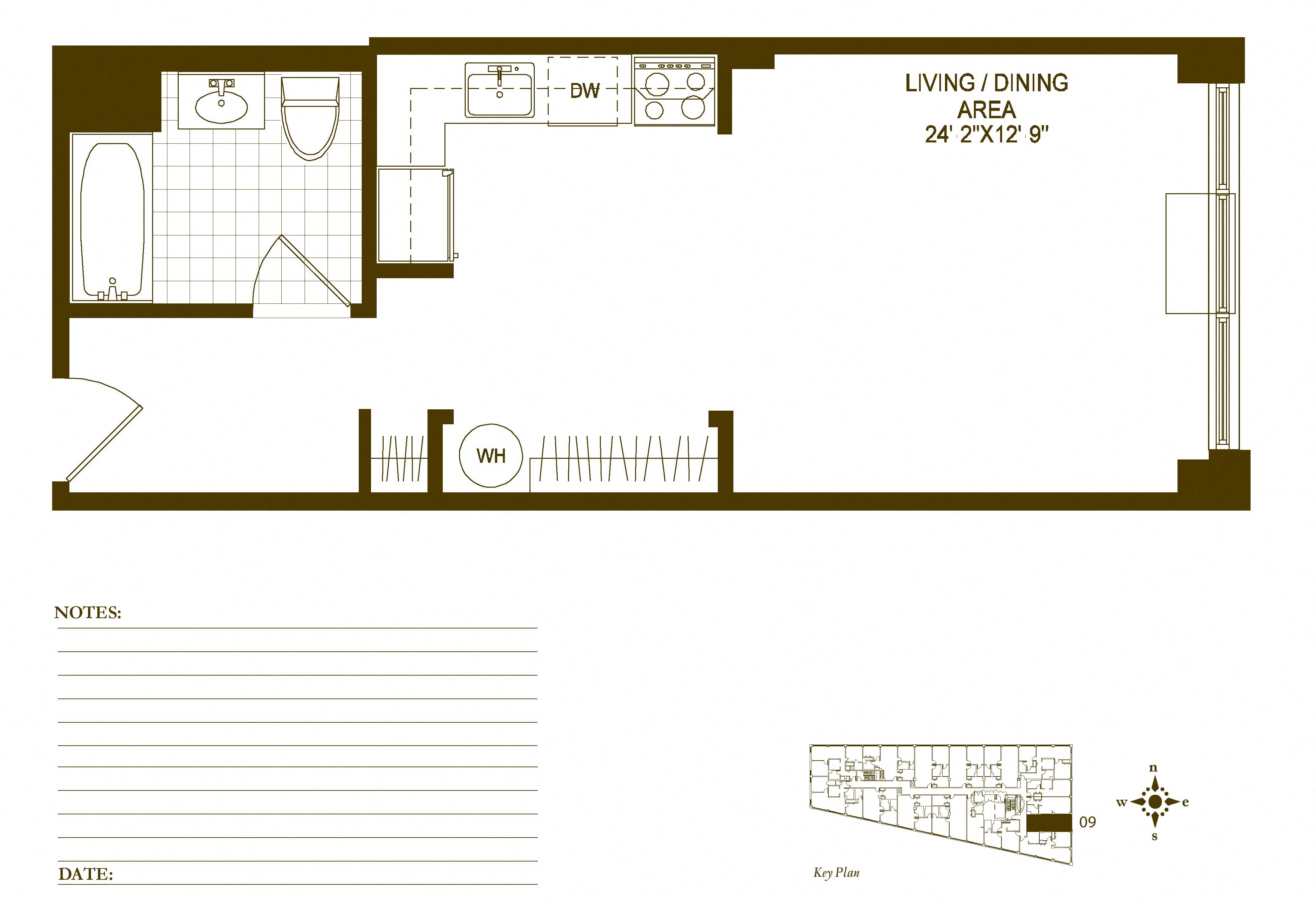 Floor plan for studio, 1 bath, 448 sqft